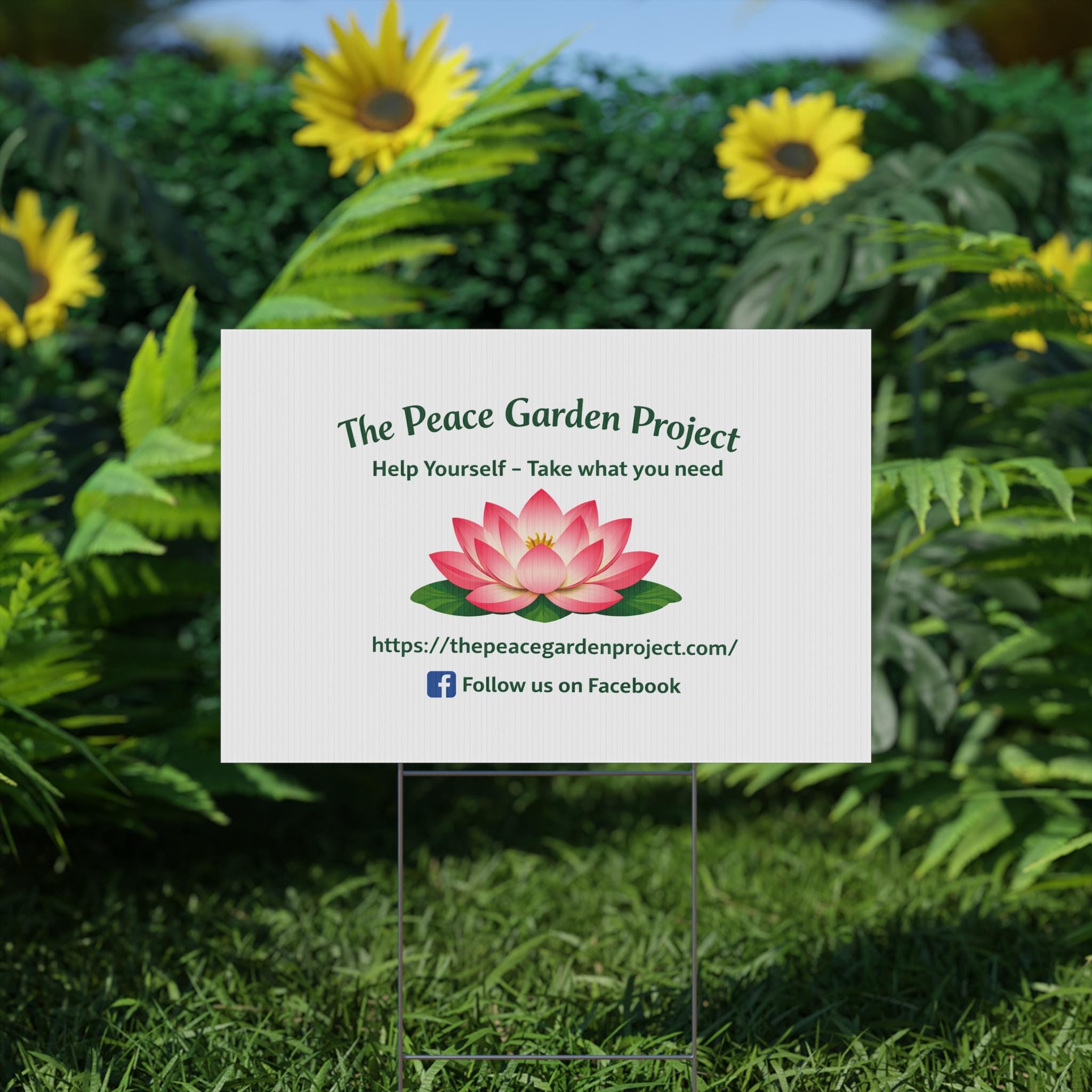 Lotus Logo Plastic Yard Sign | The Peace Garden Project, Help Yourself